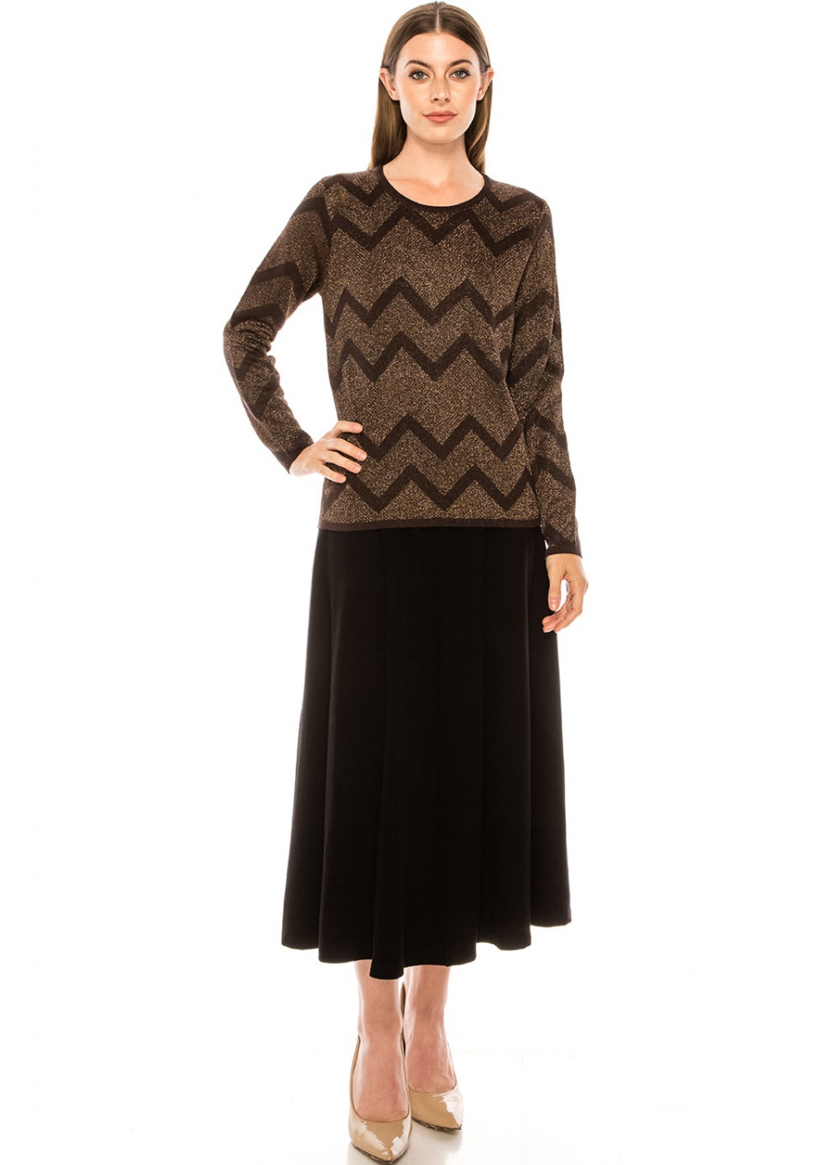 Zigzag pattern sweater in brown | Modest Women Clothing